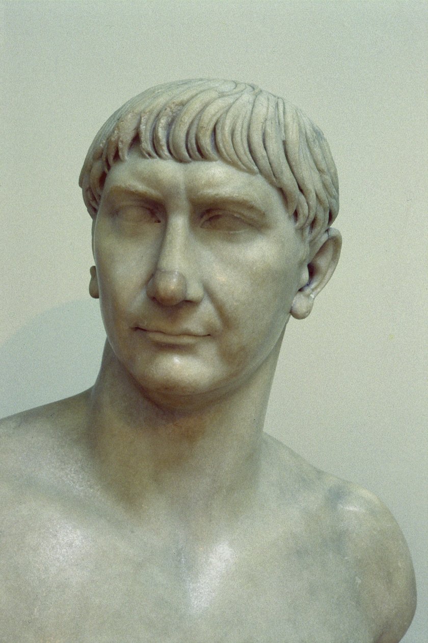 Retrato do imperador Trajano (53-117 d.) (Mármore) de Roman