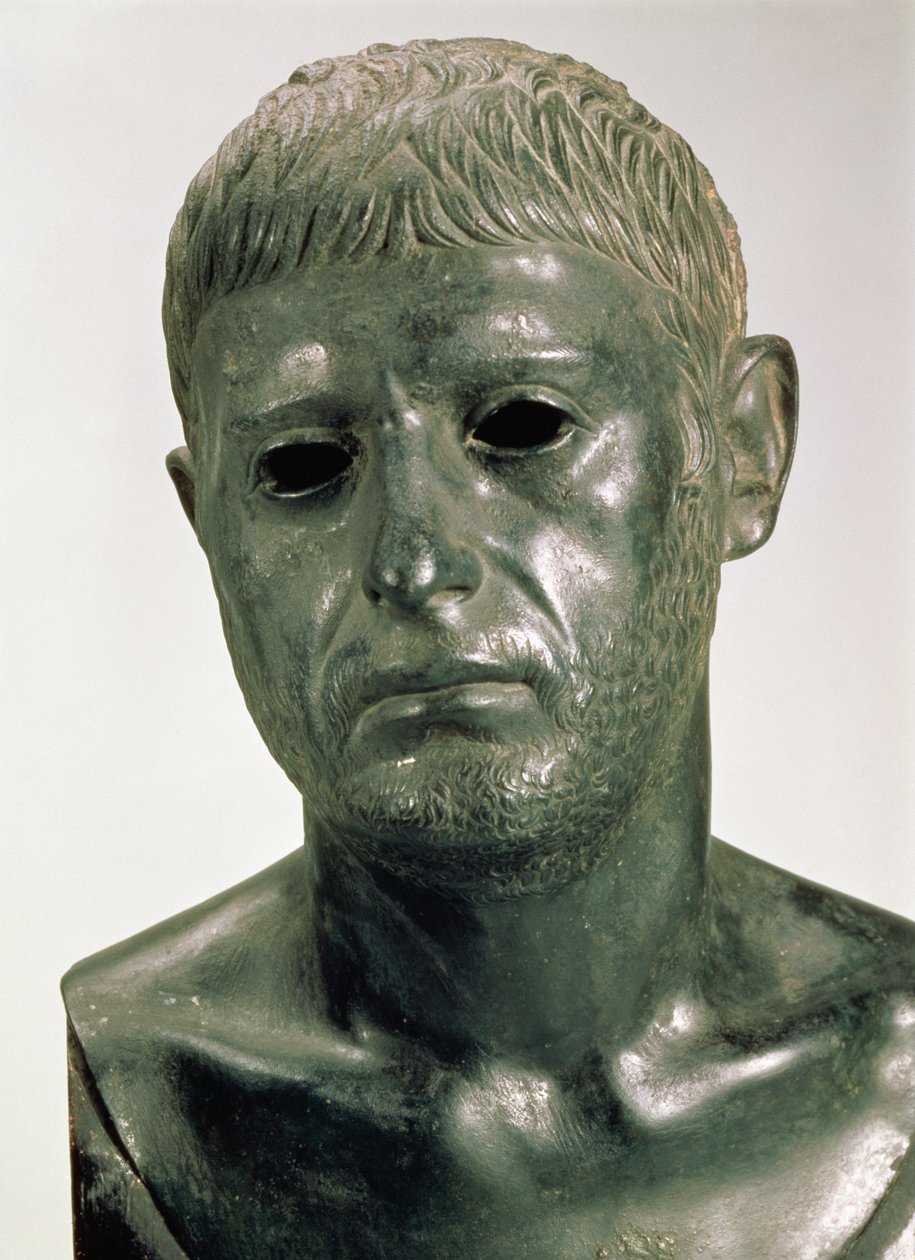 Retrato de um guerreiro romano desconhecido, 30 dC (bronze) de Roman