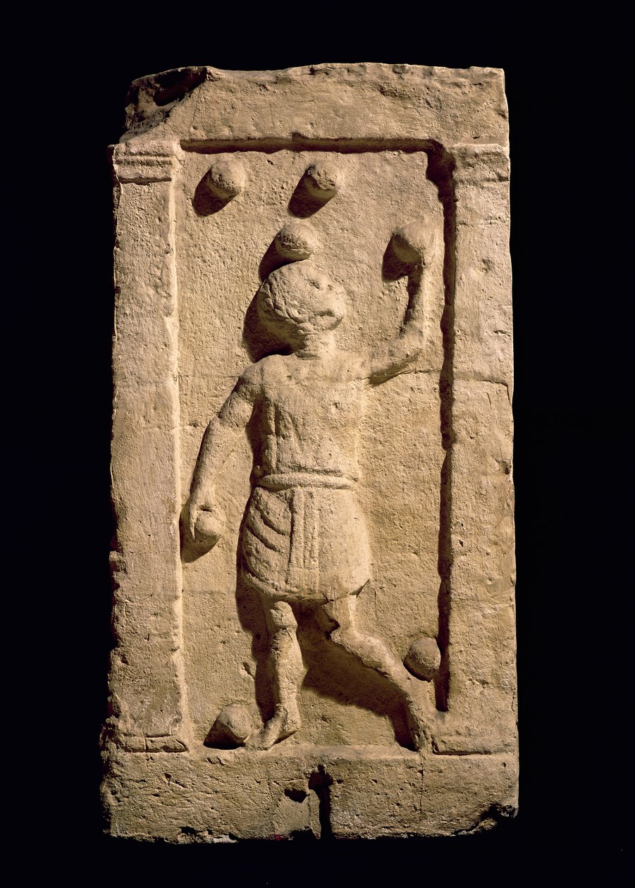 Relevo retratando um malabarista da estela de Settimia Spica de Roman
