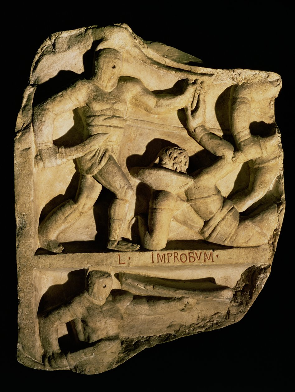 Relevo retratando um samnite derrotando um retiarius de Roman