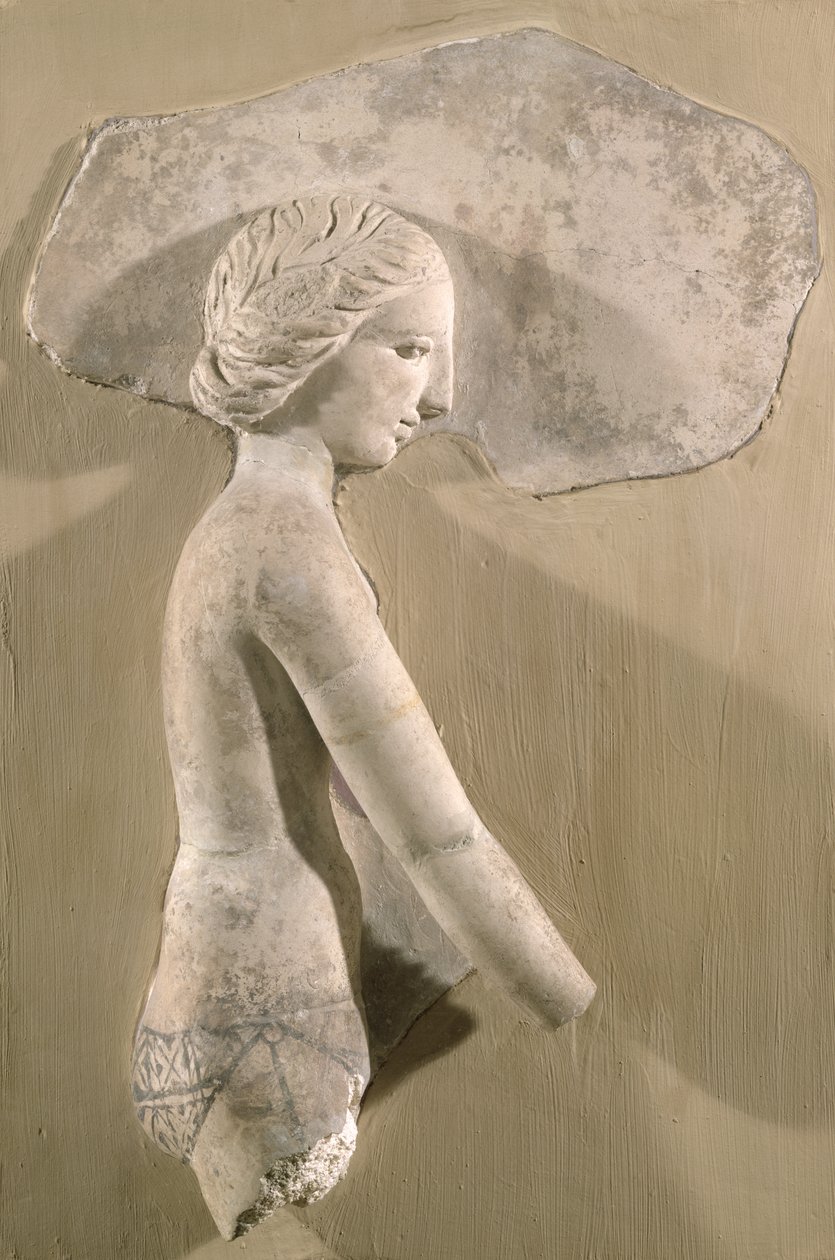 Relevo retratando uma mulher de perfil, da Tunísia (estuque) de Roman