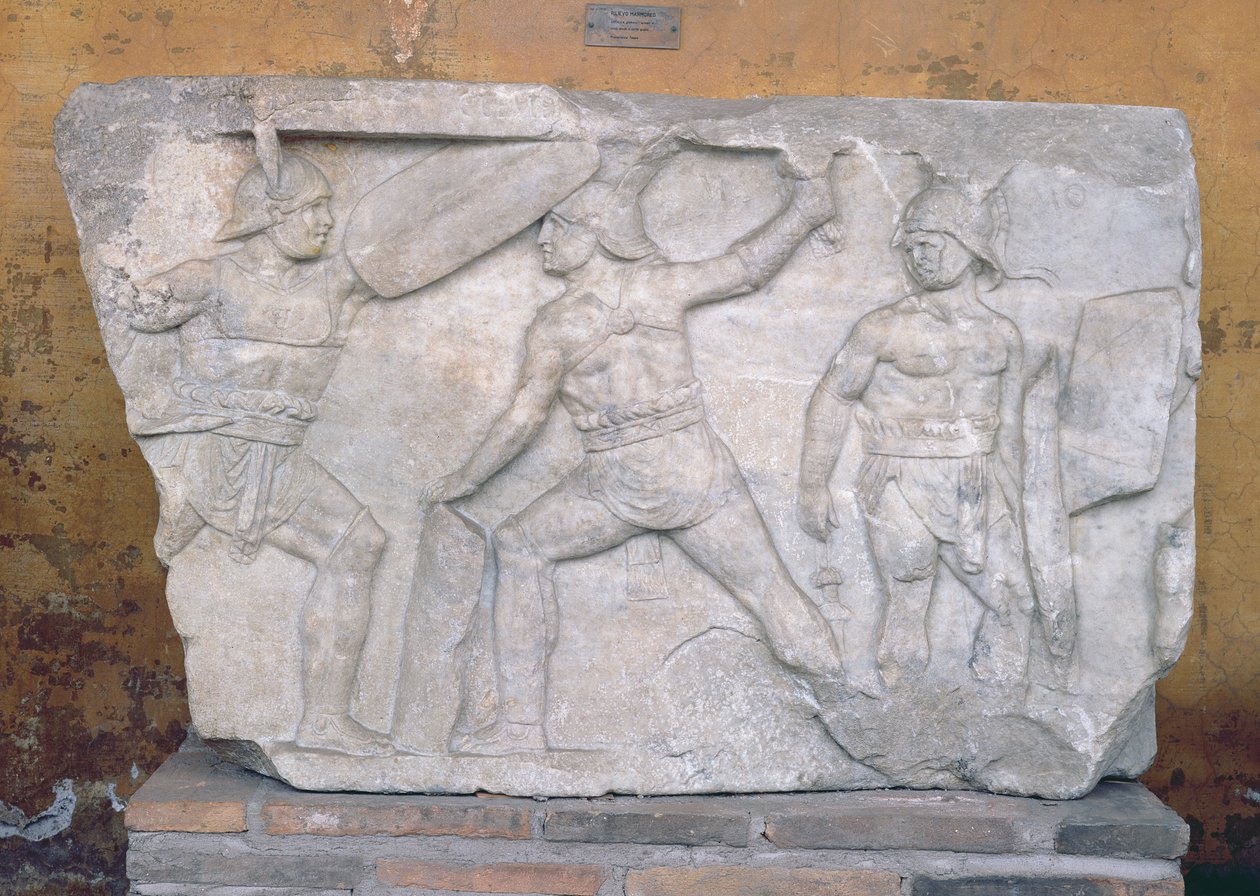 Relevo retratando gladiadores em combate (mármore) de Roman