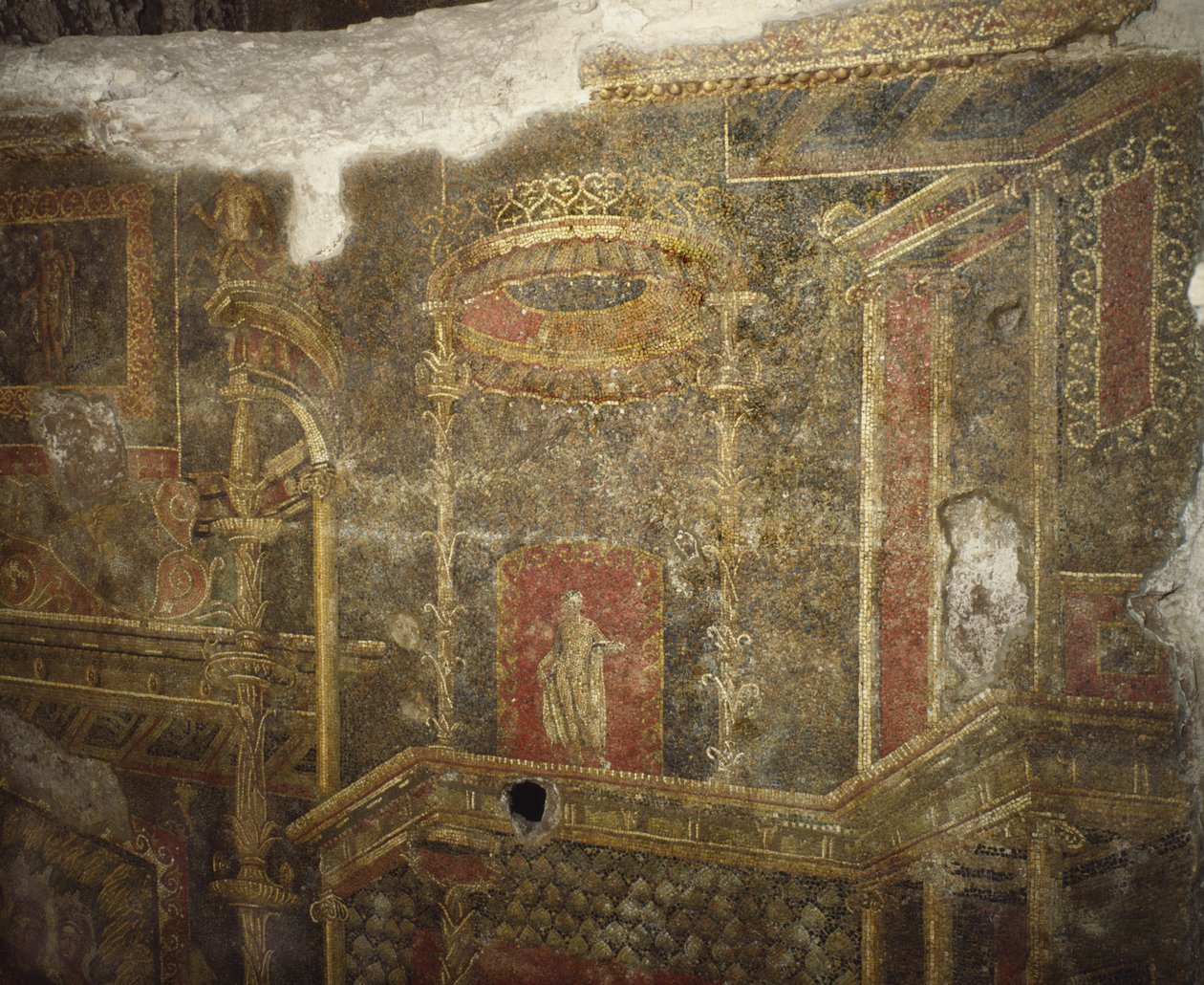 Restos de um antigo edifício abaixo do quartel dos Cuirassiers no Quirinale, Roma (mosaico) de Roman