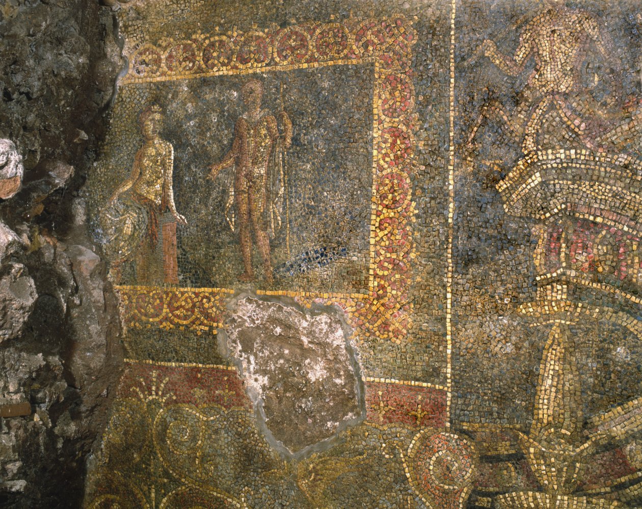 Restos de um antigo edifício abaixo do quartel dos Cuirassiers no Quirinale, Roma (mosaico) de Roman