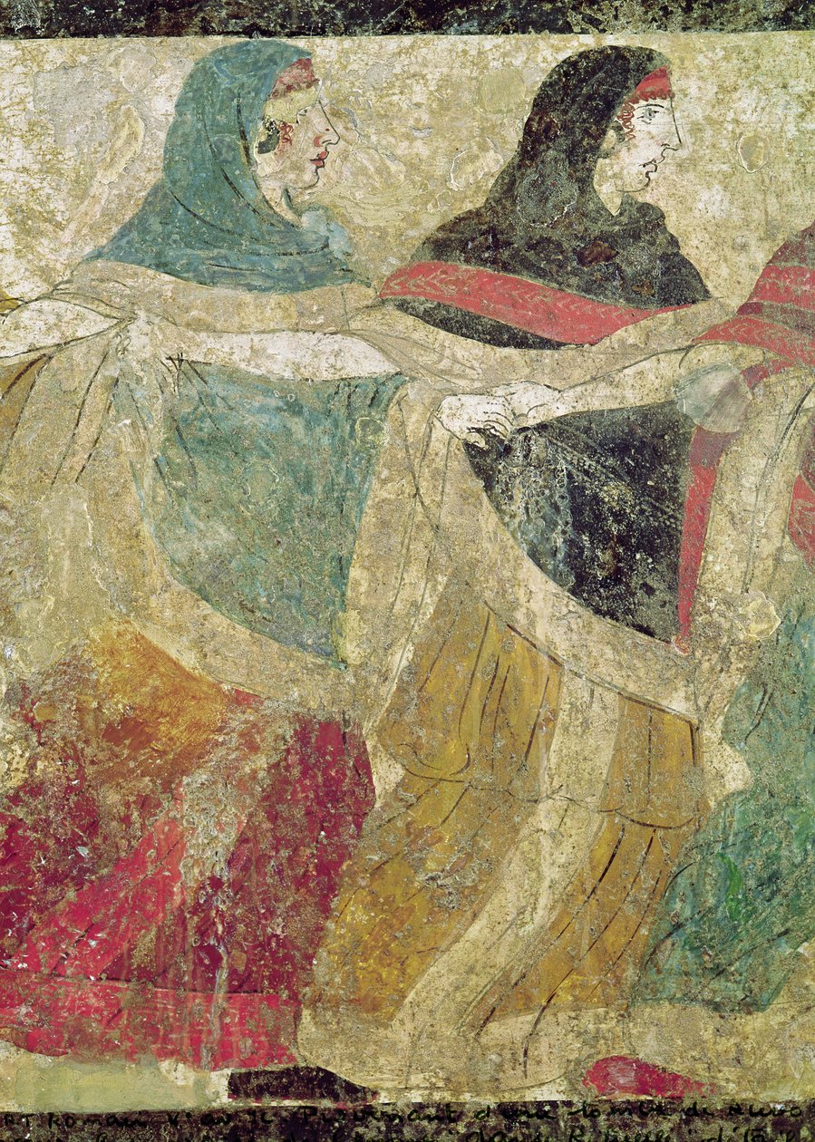 Dança ritual Funeral, detalhe de duas mulheres detalhe afresco de 82778 de Roman