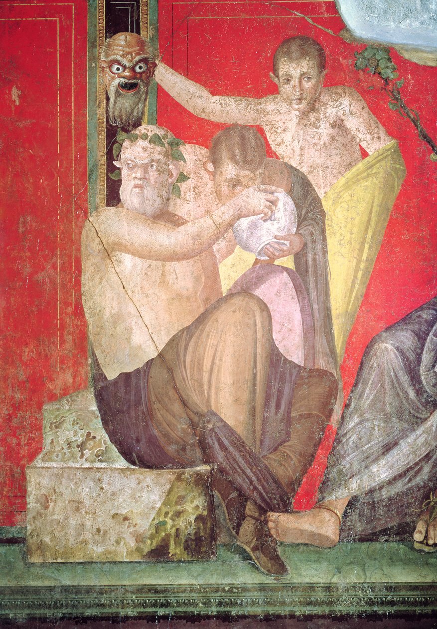 Sileno e o Jovem Sátiro, Muro Oriental, Oecus 5, 60-50 aC (ver 57188 para detalhes) de Roman