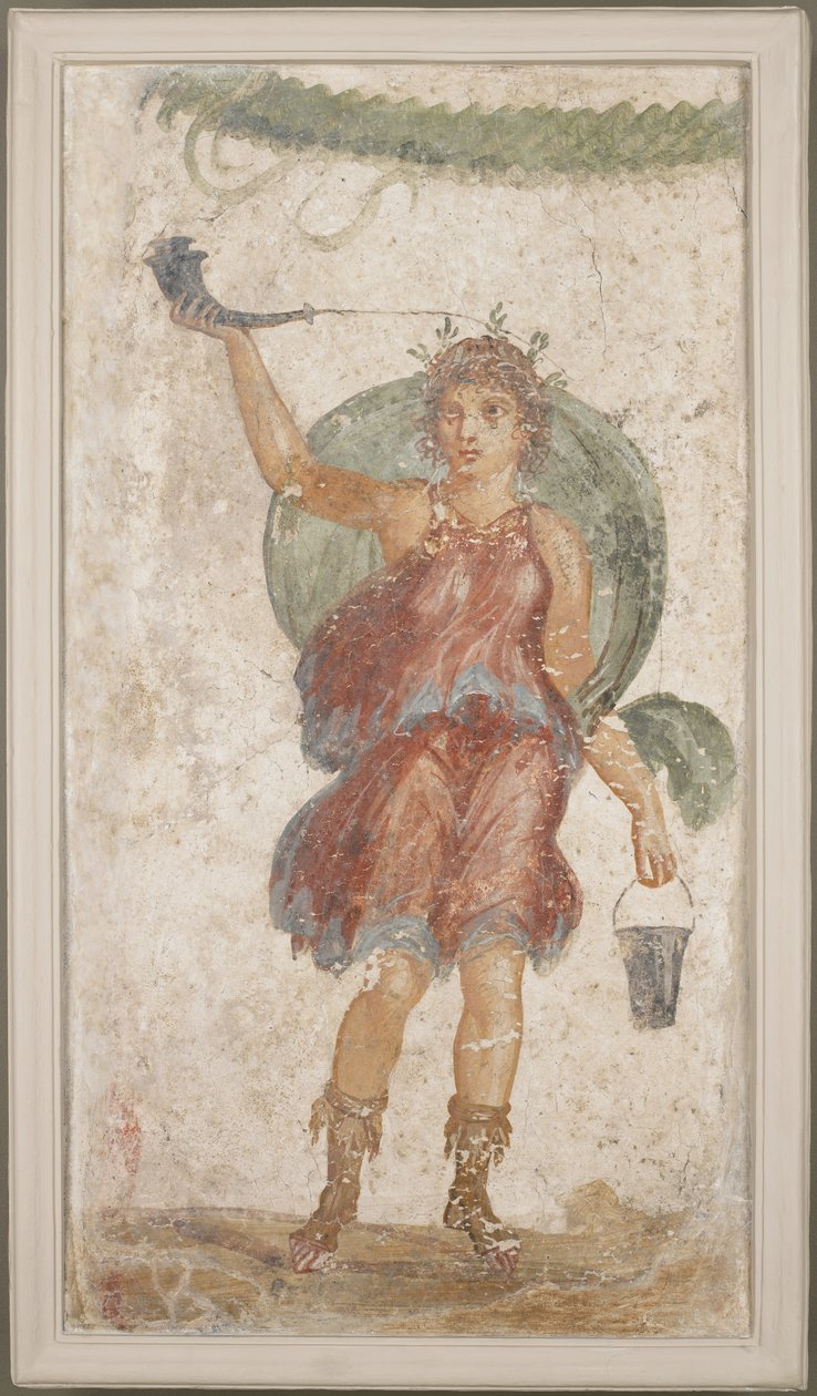 Deidade em pé segurando um chifre e balde, de Pompéia de Roman