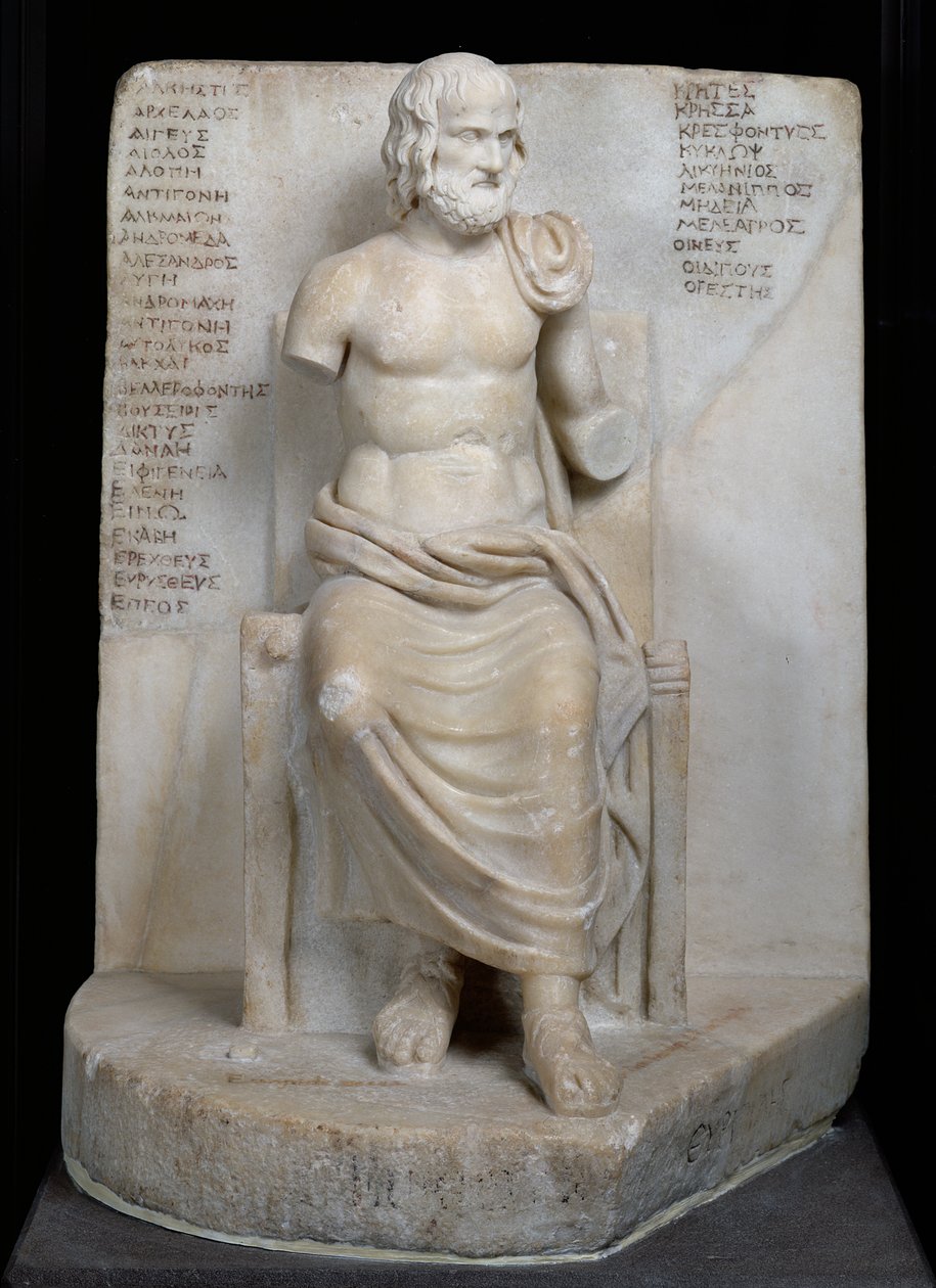 Estátua de Eurípides (c.484-06 aC) (mármore) de Roman