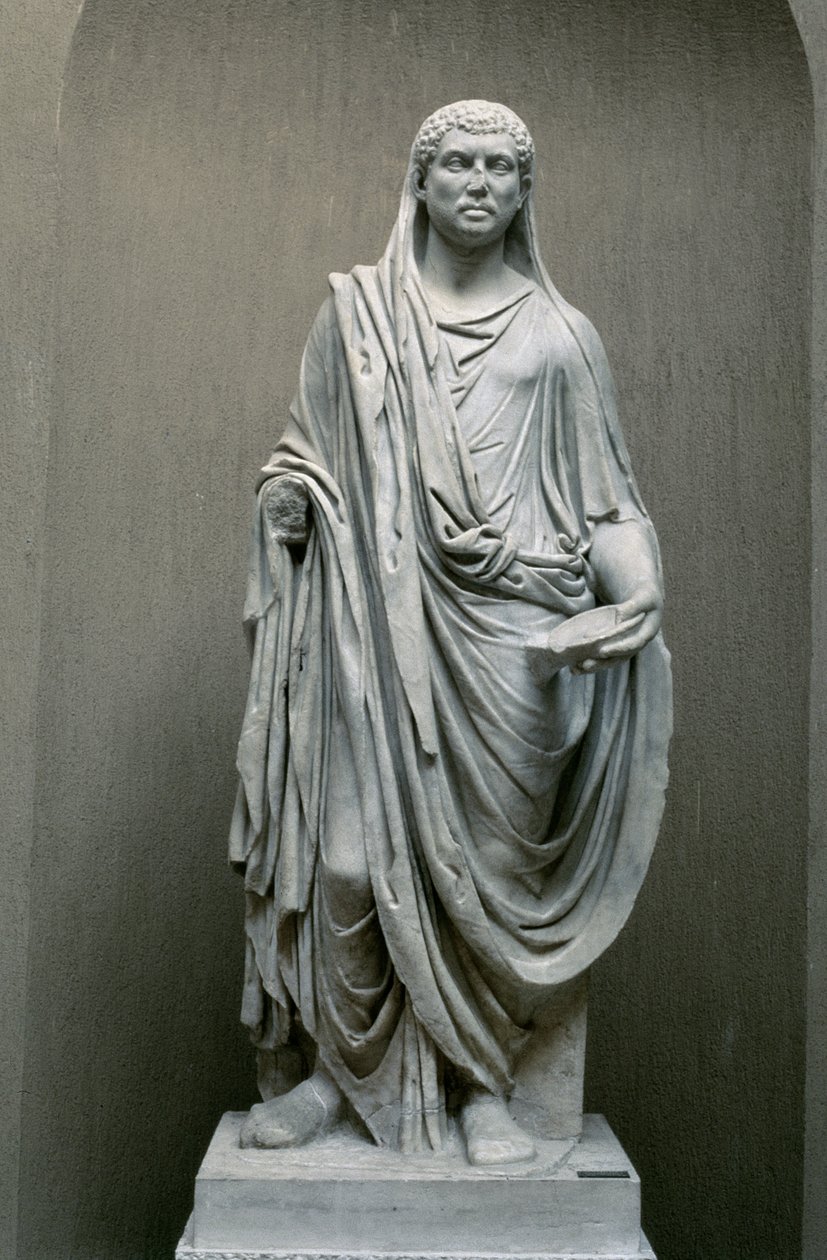 Estátua do Imperador Maxêncio (306-312 dC) como Pontifex Maximus (mármore) de Roman