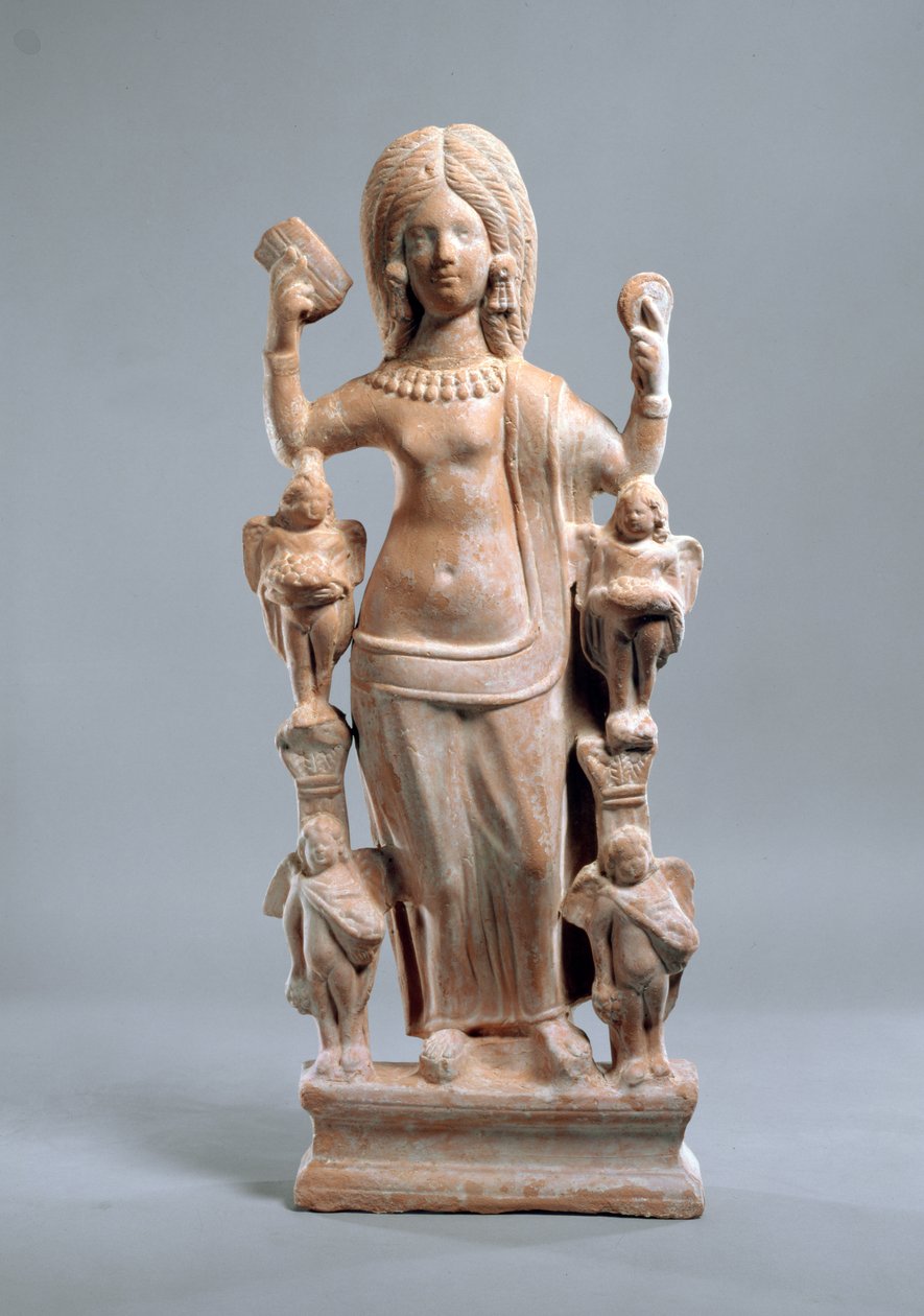 Estatueta de uma mulher (talvez Vênus) segurando um pente e um espelho, século 3 (terracota) de Roman