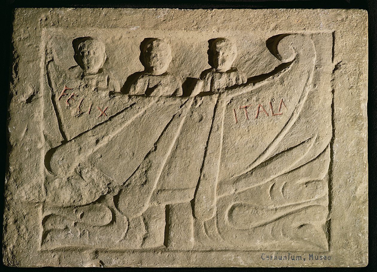 Stela, representando, um, barco remando, &39;Felix, Itala&39;, ligado, a, rio danúbio de Roman