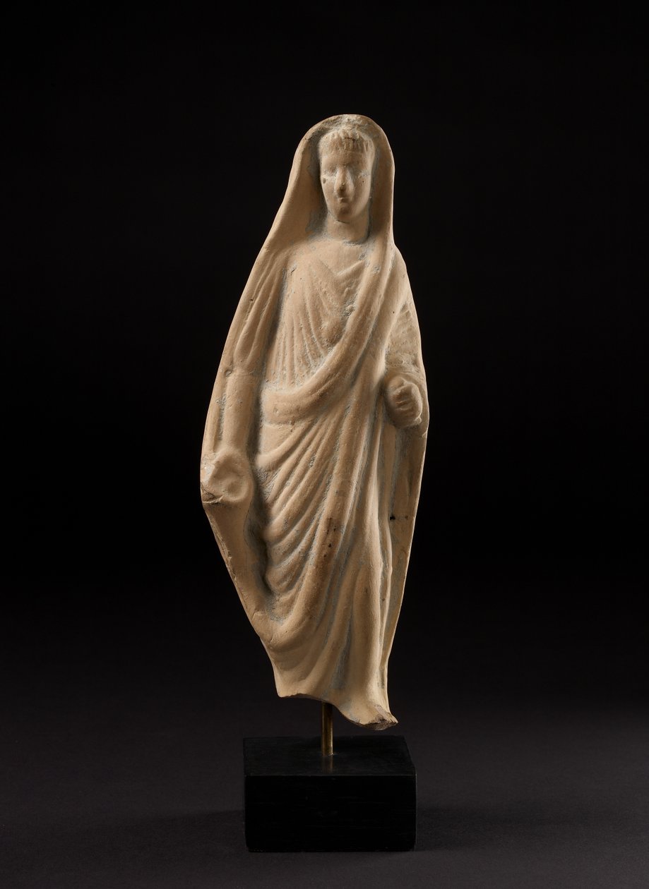 Estatueta de terracota de um romano devoto velando sua cabeça com sua toga (terracota) de Roman