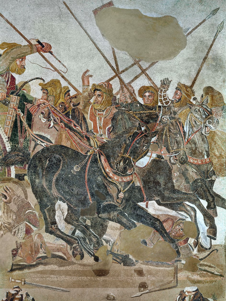 O mosaico de Alexander, detalhe do exército persa na batalha de Issus, mosaico de c.80 BC de Roman
