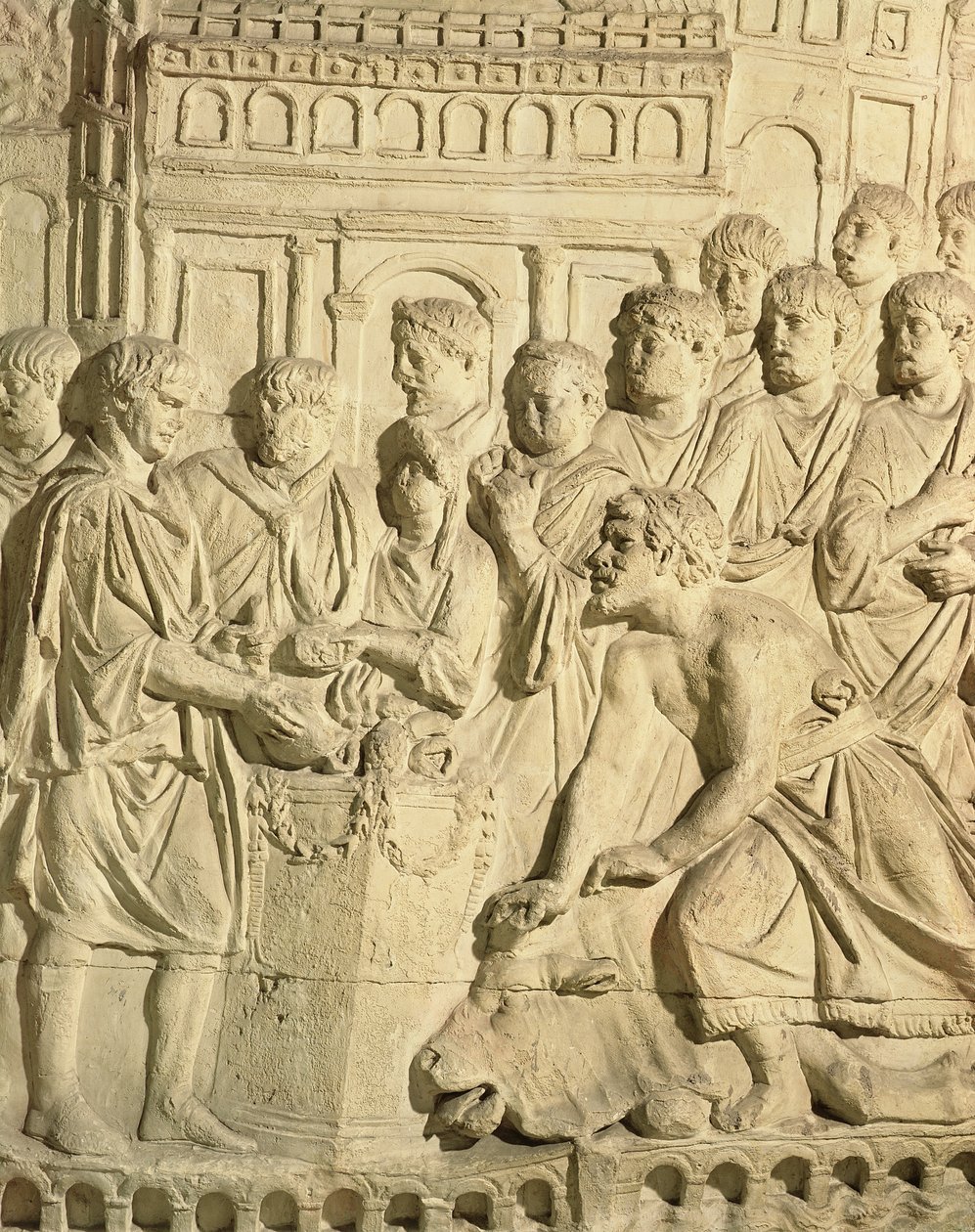 Os sármatas pagando tributo aos romanos, detalhe de um elenco da coluna de Trajano (gesso) de Roman