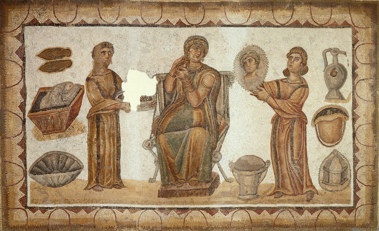 A mulher de Sidi Ghrib no seu banheiro (mosaico) de Roman