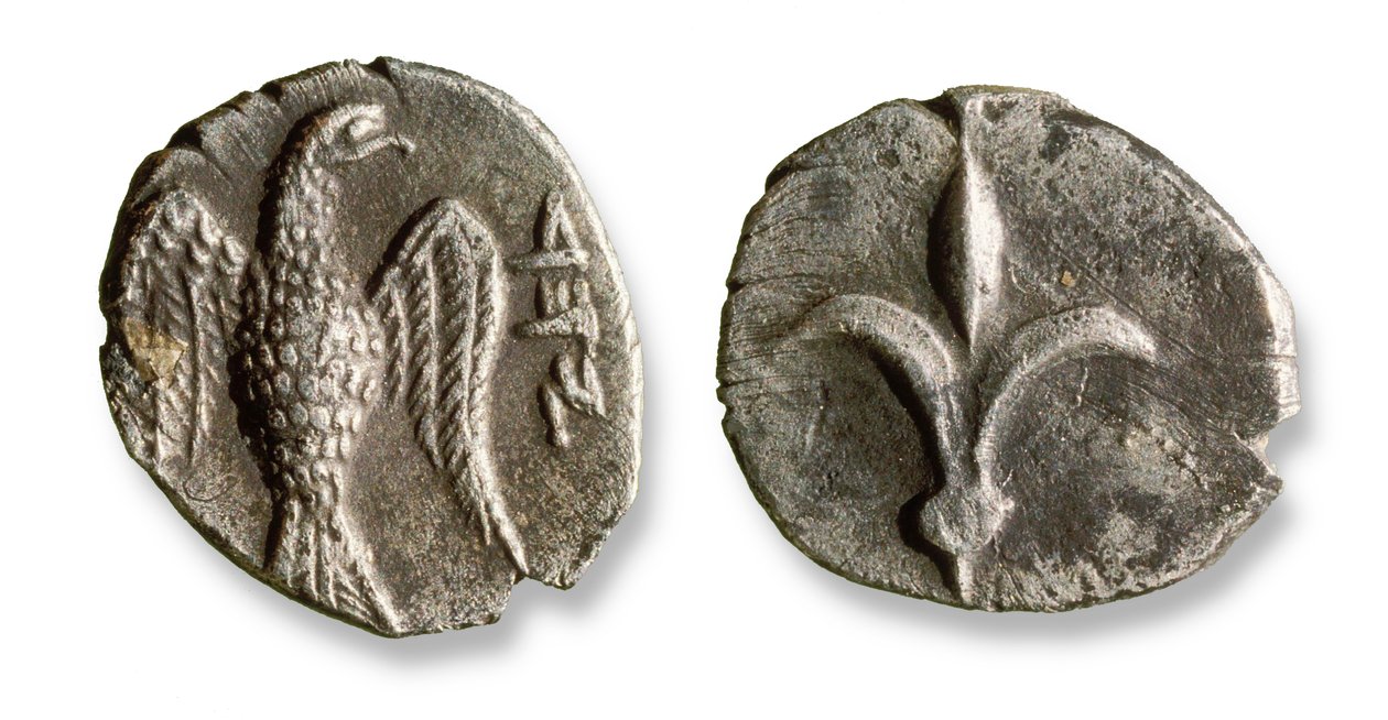 As primeiras moedas judias usadas em Israel, c.333 aC (metal) de Roman