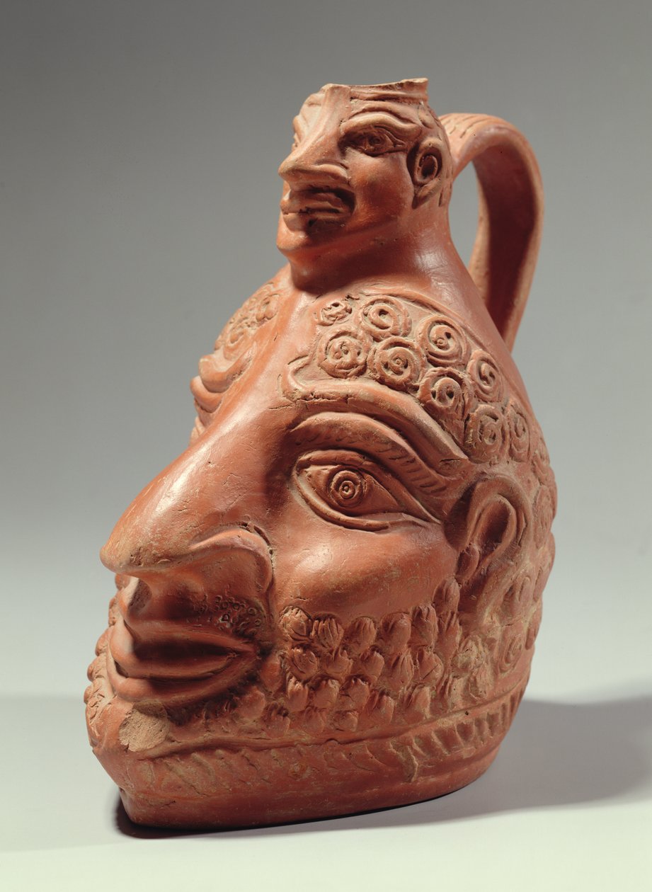 Vaso em forma de cabeça dupla, c.400 AD (cerâmica) de Roman