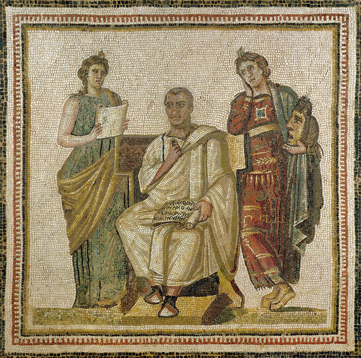 Virgílio (70-19 aC) e as musas de Sousse (Hadrumetum) (mosaico) de Roman