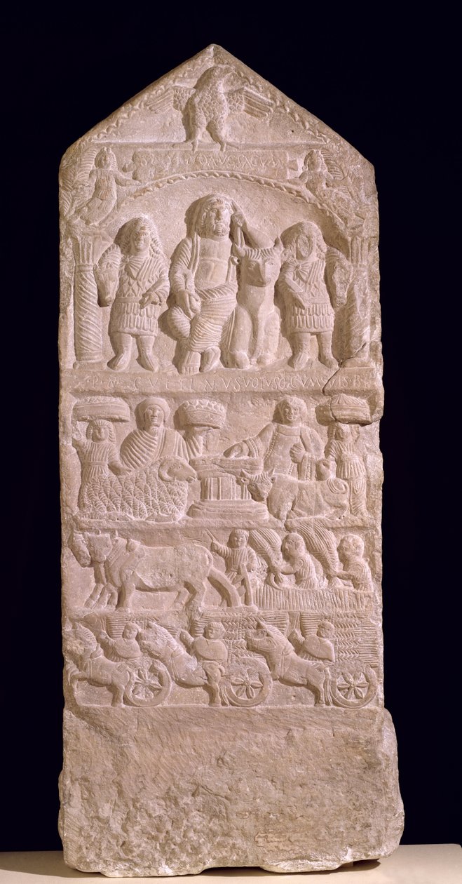 Estela votiva dedicada a Saturno, a Estela Boglio, do século 3 a 4 (calcário) de Roman