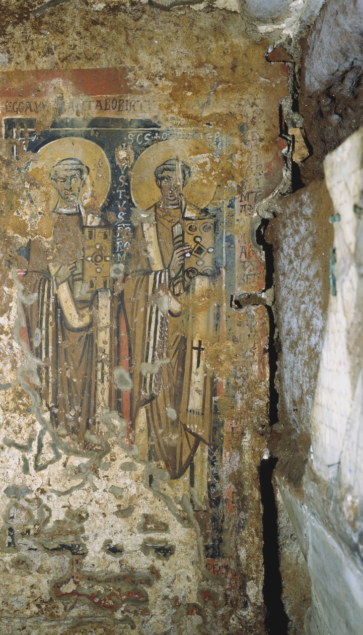 Pintura de parede da Cripta dos Papas, Catacumbas de São Calisto, Roma de Roman