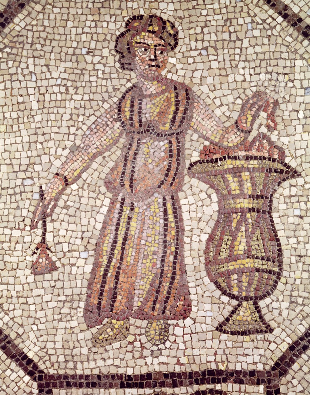 Menina jovem, com, flores, (mosaic) de Roman