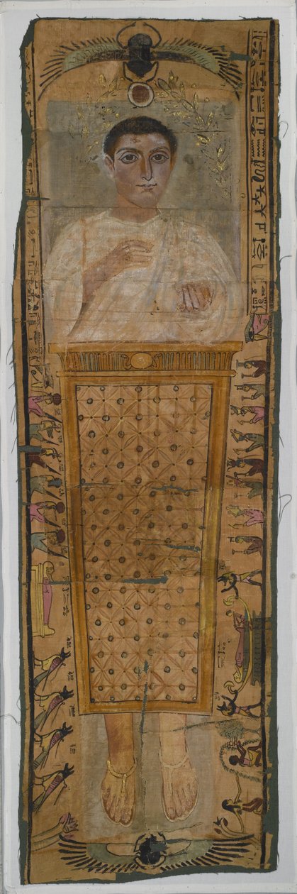 Mortalha elaboradamente pintada de Neferhotep, filho de Herrotiou, 100-225 dC (linho pintado) de Roman Period Egyptian