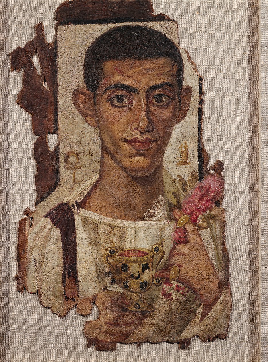 Retrato de Fayum de Ammonius, de Antinoe (cera de encáustica em linho) de Roman Period Egyptian