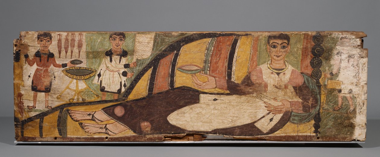 Fragmentos de um sacrófago pintado, do século IV dC de Roman Period Egyptian