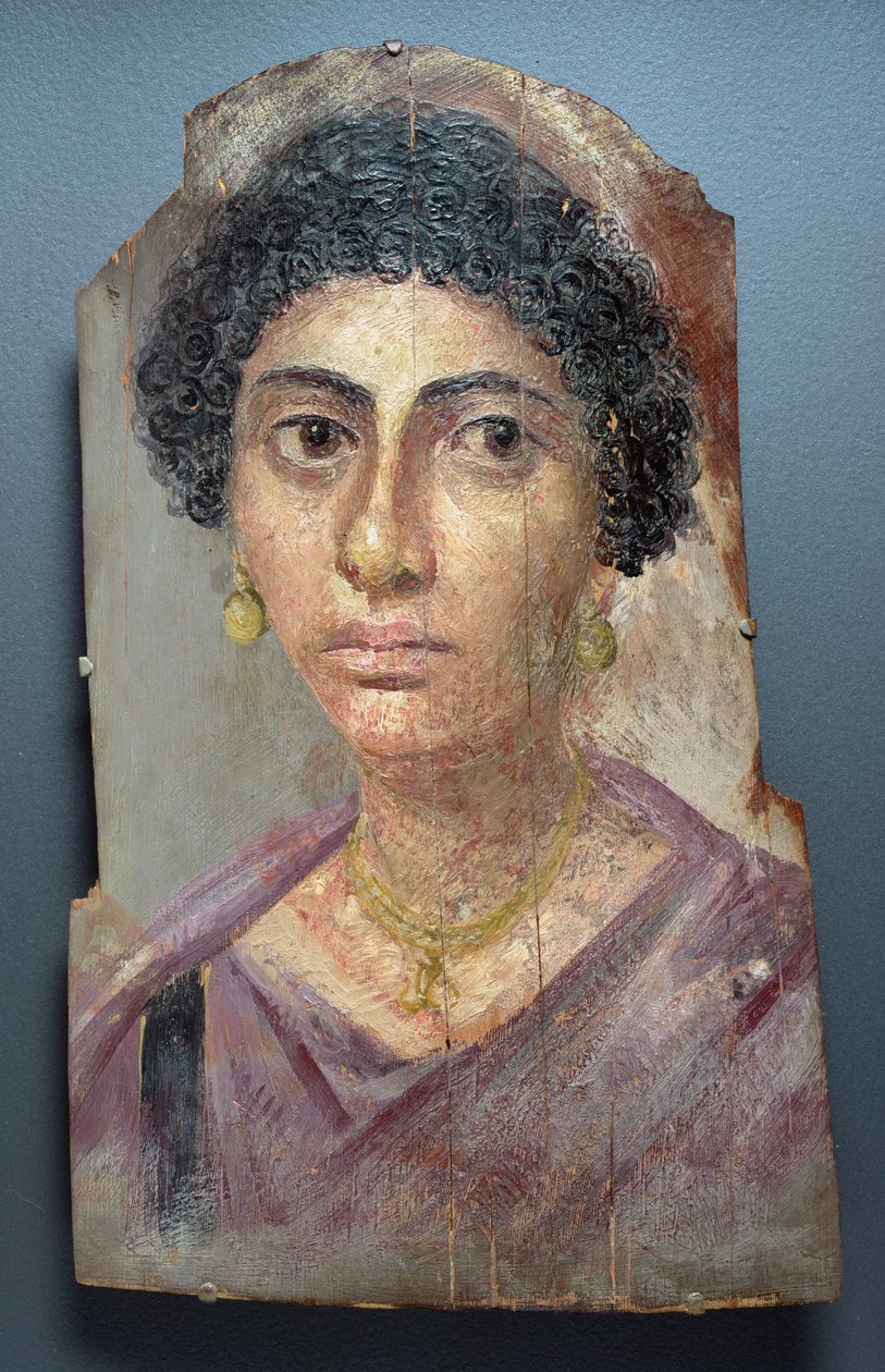 Retrato Funerário de uma Mulher, AD 100-05 (encáustica em madeira) de Roman Period Egyptian