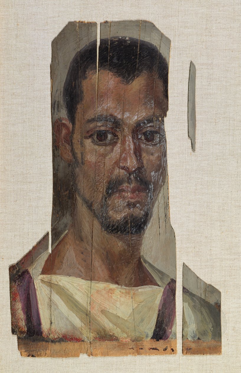 Retrato de Fayum (cera de encáustica em madeira) de Roman Period Egyptian