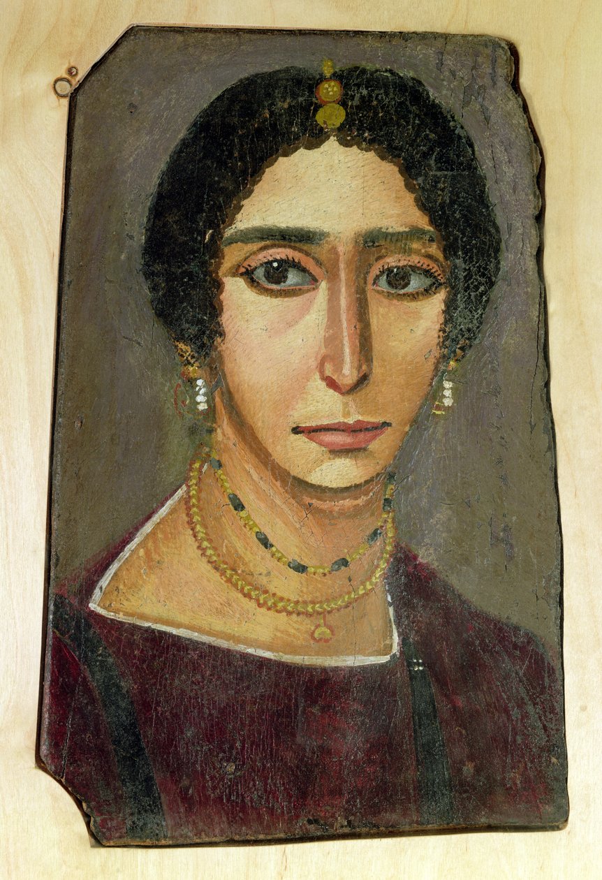 Retrato de uma mulher, de Fayum, do século I a IV (cera encáustica em madeira) de Roman Period Egyptian