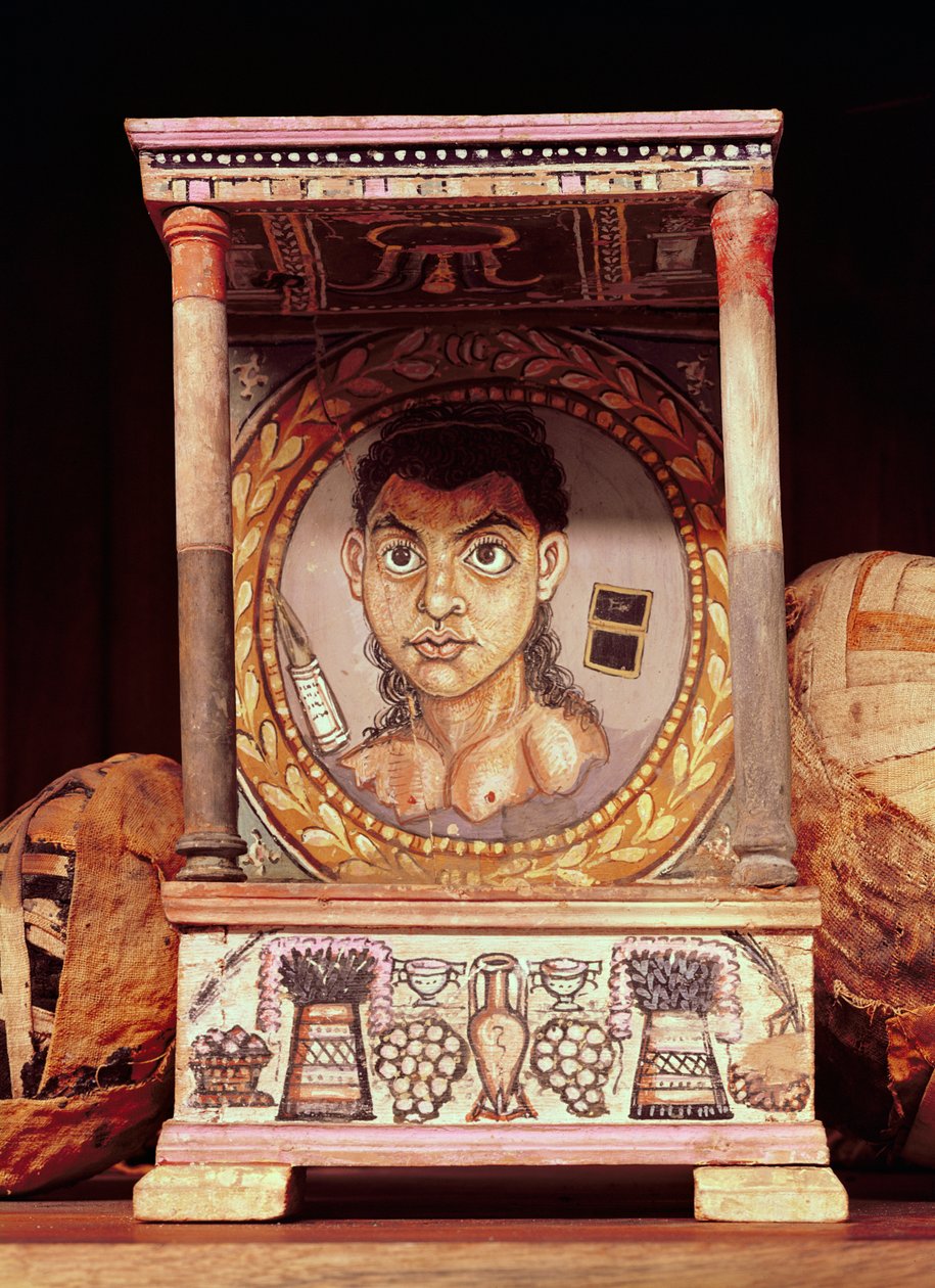Retrato, de, um, menina jovem, com, offerings, (tempera, ligado, panel) de Roman Period Egyptian