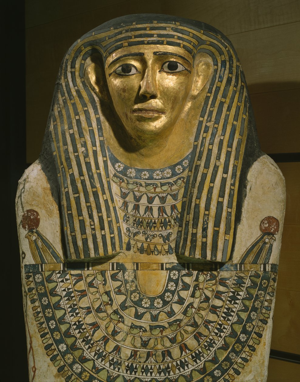 Sarcófago de Imenhetep, de Touna el Gebel, século I aC - século I dC (madeira de figo pintada e dourada, cartonagem, linho estucado) de Roman Period Egyptian
