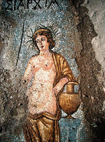 Detalhe do pavimento de uma mulher (mosaico) (ver 168408) de Roman Roman