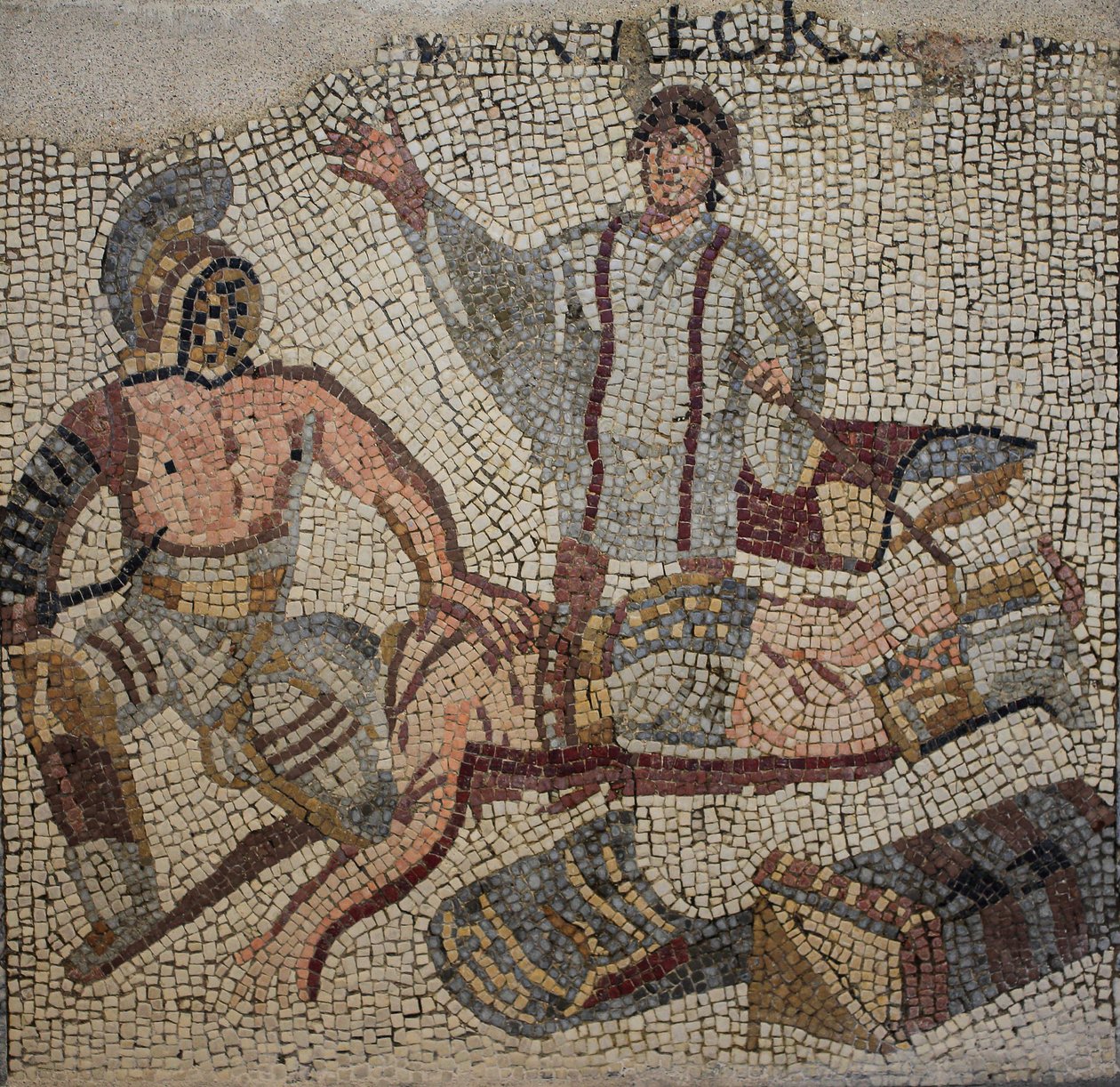 Uma luta de gladiadores com o árbitro de Roman