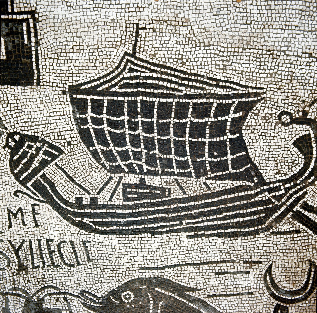 Um navio de Alexandria no porto de Ostia (mosaico de Roman