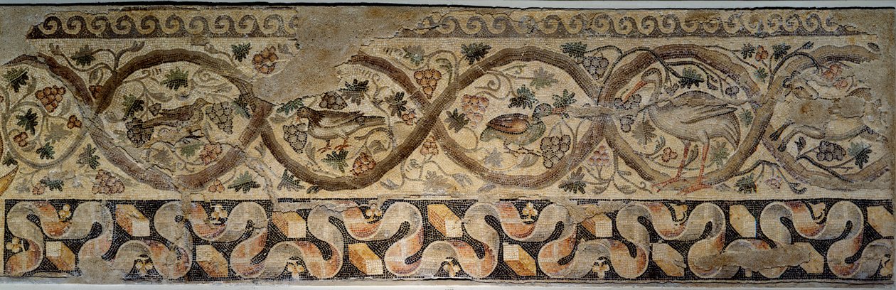 Roma Antiga: mosaico das estações representando flores e animais. Do pátio da vila Constantina de "Daphne". De Antioch (atual Antakya) na Turquia 325-330 AD. Paris, Museu do Louvre de Roman
