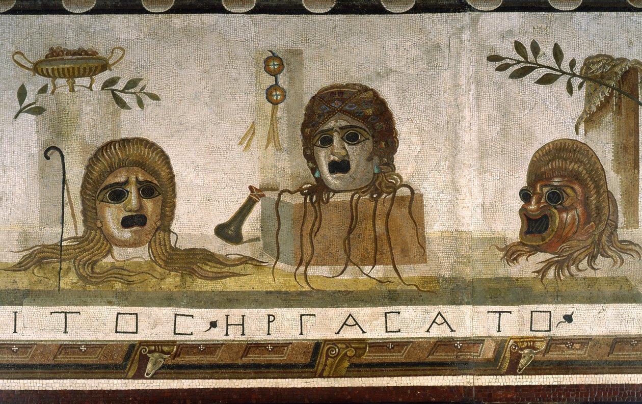"Asarotos" (Floor unswept) Fragmentos de mosaico assinado por Harakliton de Roma, século II d.C., Roma de Roman