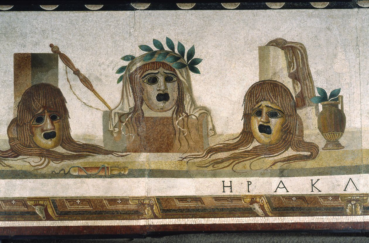 "Asarotos" (Floor unswept) Fragmentos de mosaico assinado por Harakliton de Roma, século II d.C., Roma de Roman