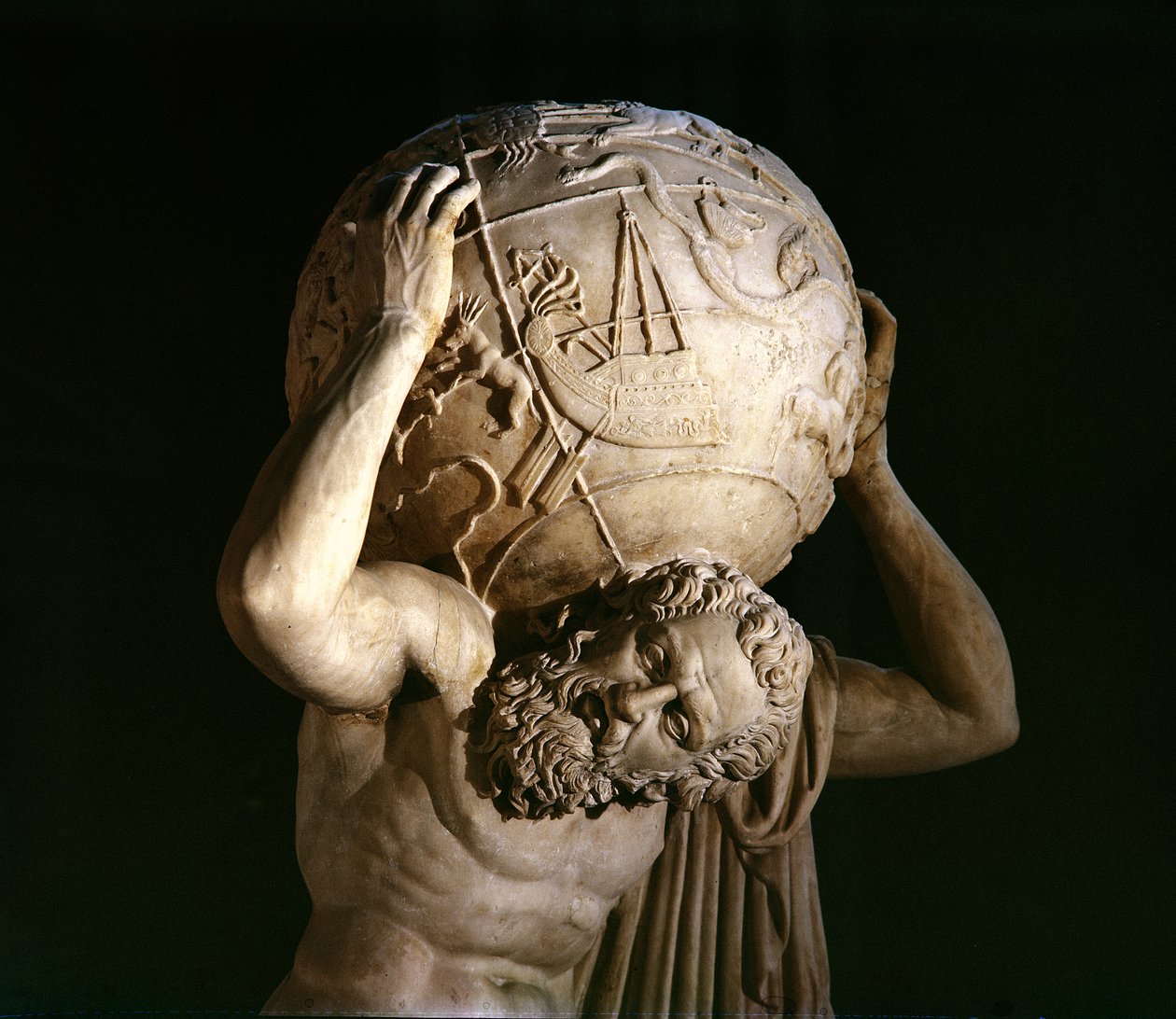 Atlas, cópia de um original grego helenístico (mármore) (detalhe) de Roman