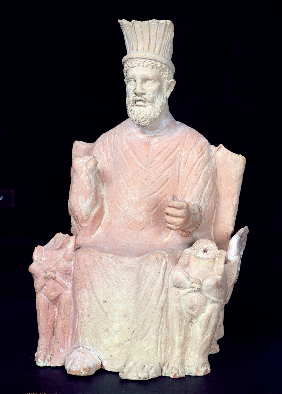 Baal Hammon sentado em seu trono, do santuário de Bir Bou Regba (antiga Thinissut) de Roman
