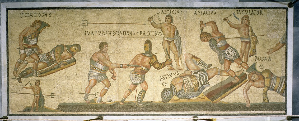 Batalha entre gladiadores, 320 dC (mosaico) de Roman