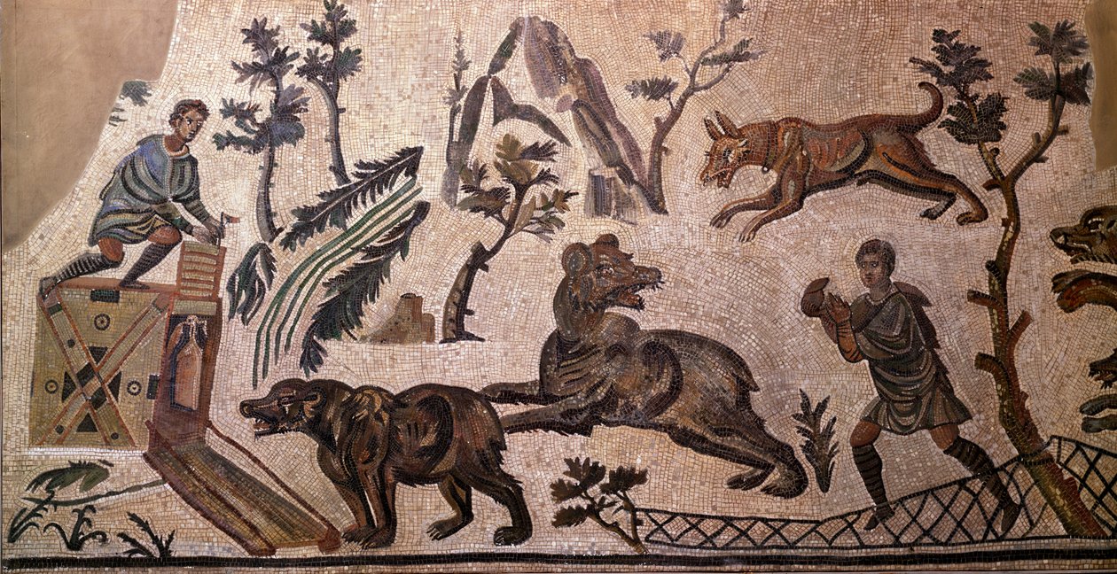 Caça ao urso (mosaico, século IV a.C.) de Roman