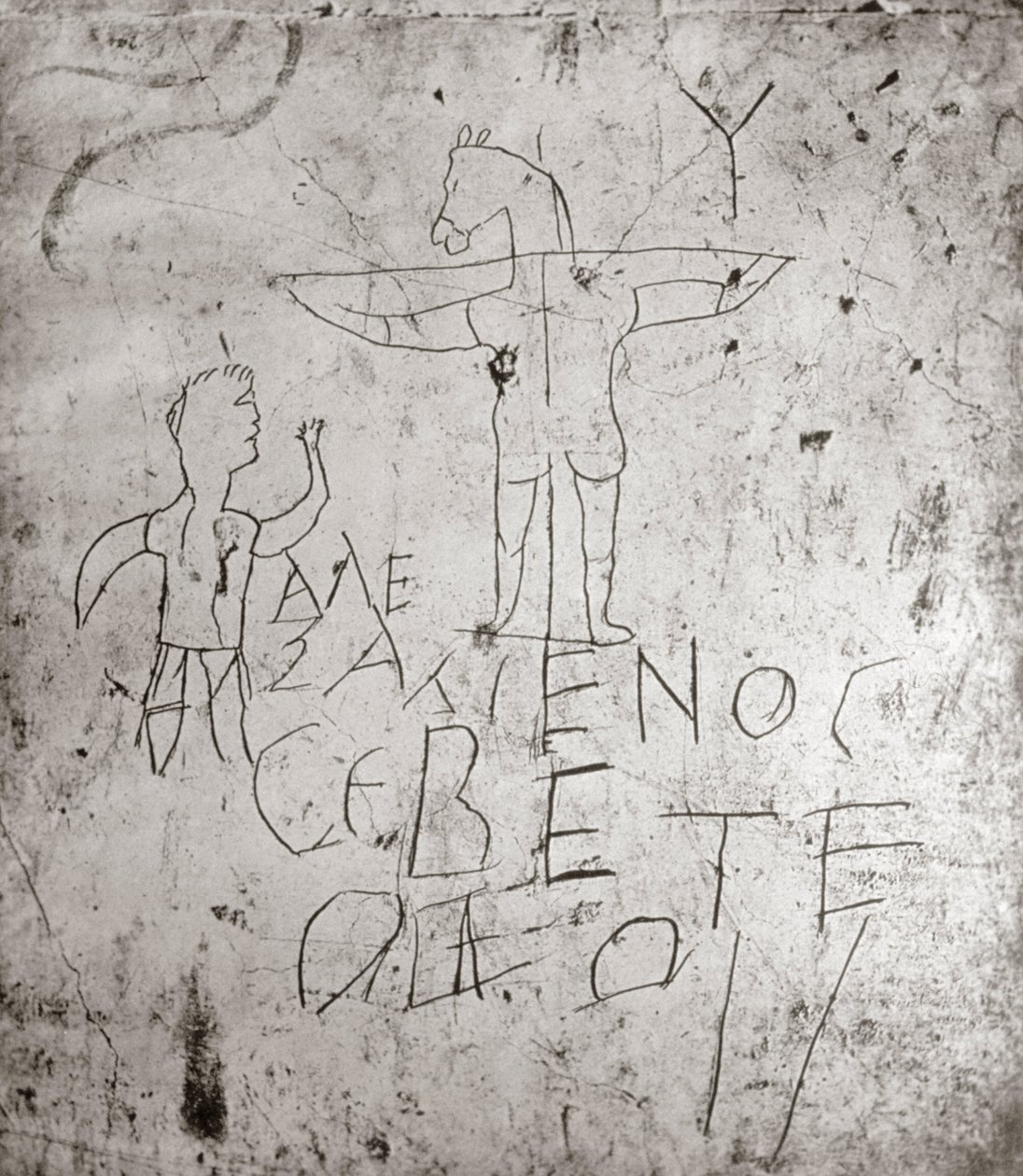 Grafito blasfemo de uma Crucificação (pedra) de Roman