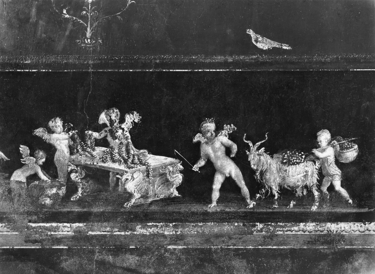 Querubins vendendo flores, friso do Oecus da Casa dei Vettii (casa dos Vettii) c.50-79 dC de Roman
