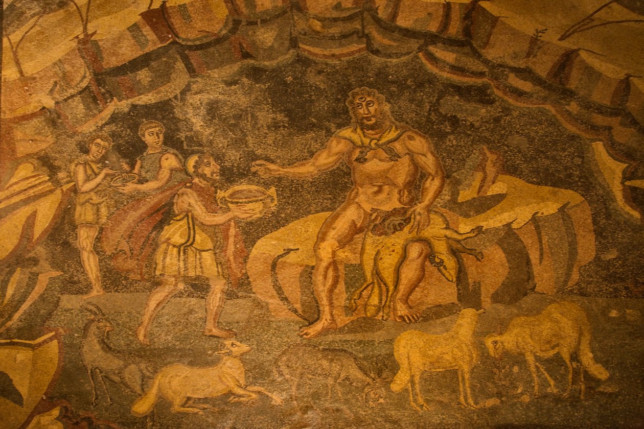 Mosaico de piso de ciclope, Villa Romana del Casale, Piazza Armerina, Sicília, Itália (foto) de Roman
