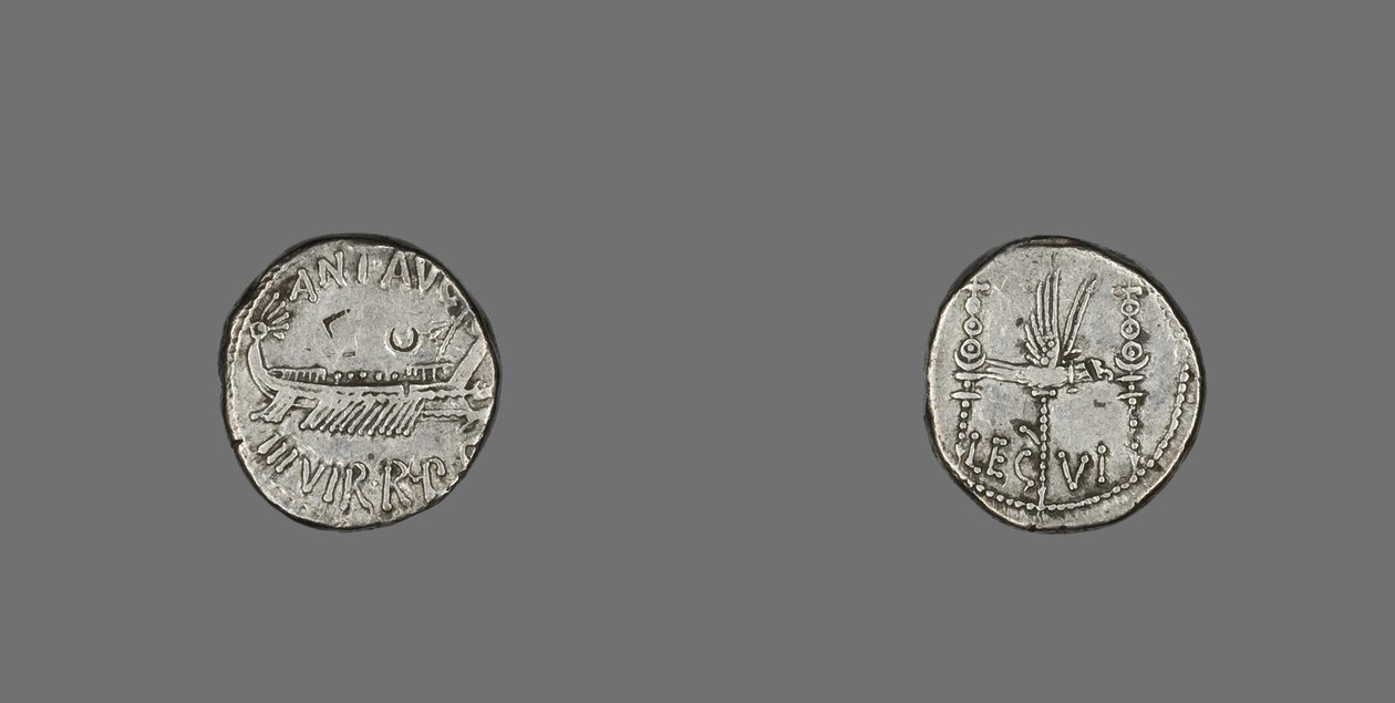 Denário representando uma galera, 31 a.C. (prata) de Roman