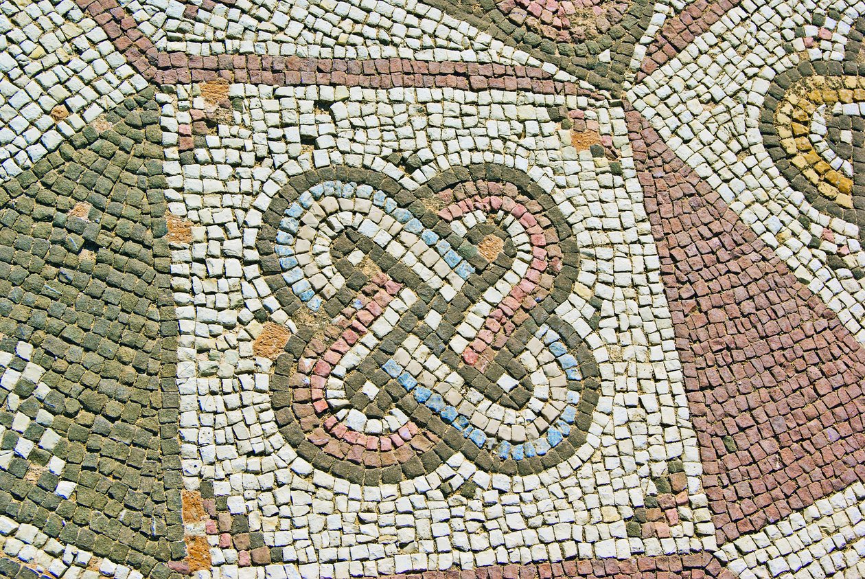 Detalhe, de, um, Gordian, nó, casa, de, Theseus, paphos, chipre, mosaico de Roman