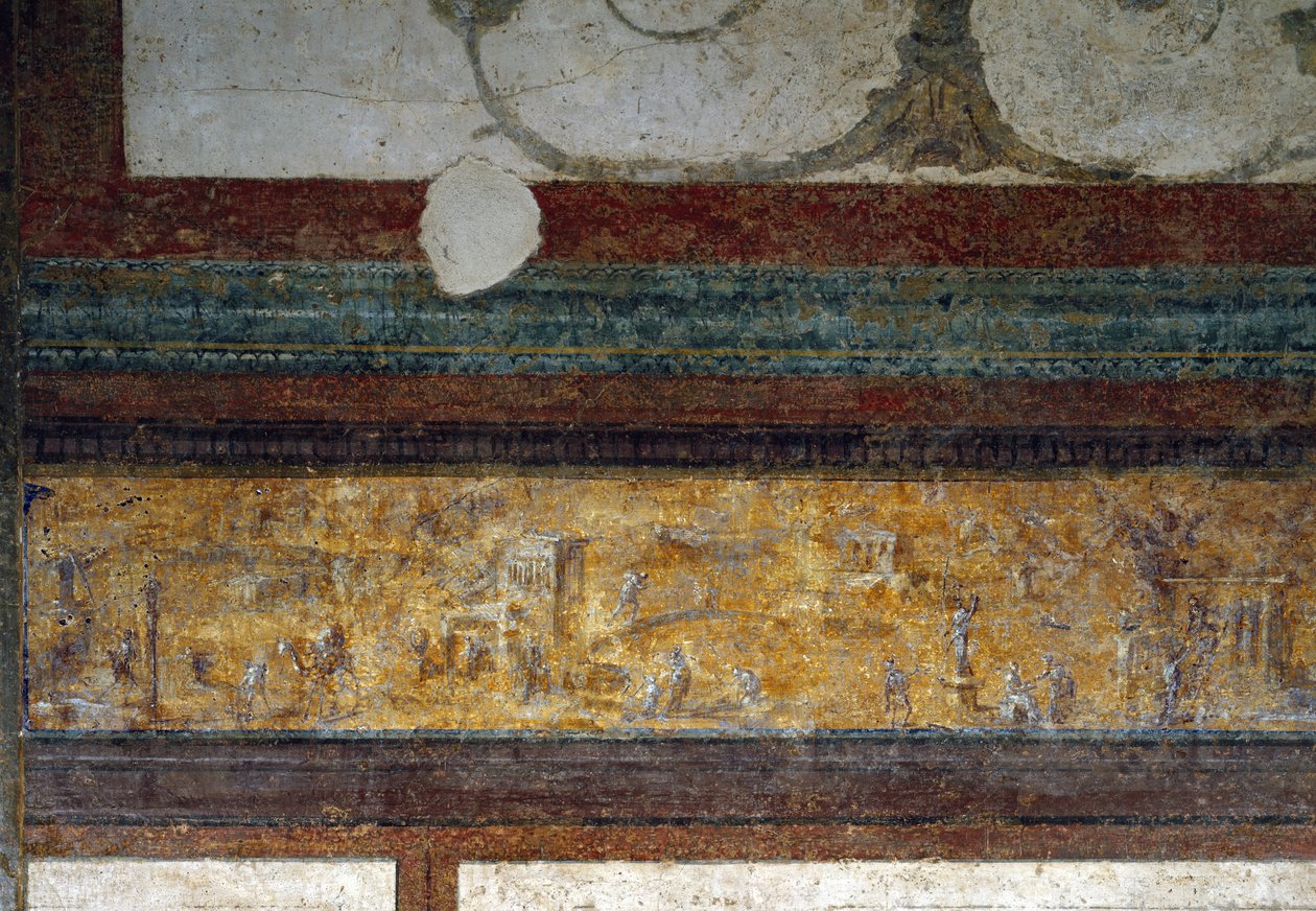 Detalhe de um friso do tablinum, 40-20 a.C. (fresco) de Roman