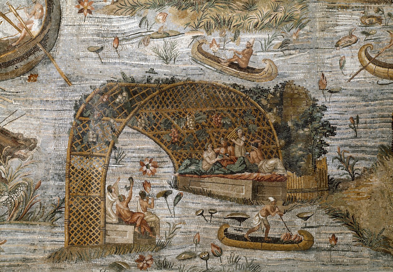Detalhe do mosaico nilótico de Preneste (Palestrina) do santuário da divindade da Primogênita da Fortuna, 80 aC de Roman